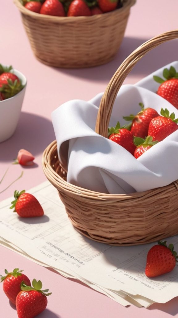 Strawberry basket with pink background pink strawberry wallpaper