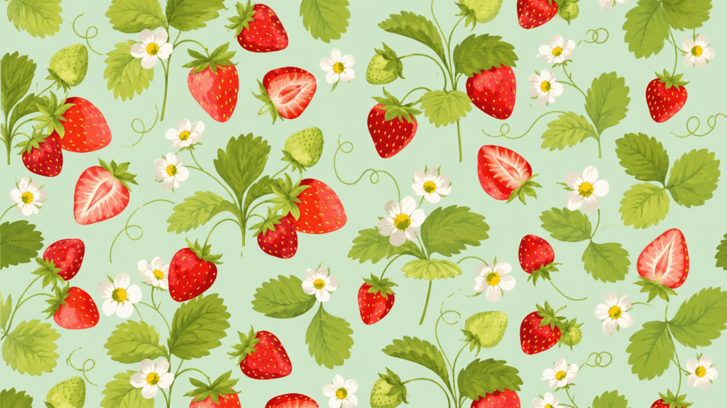 Strawberry blossom pattern on mint green