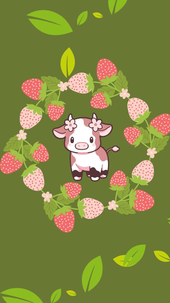 Strawberry cow in flower arch cute strawberry cow wallpaper