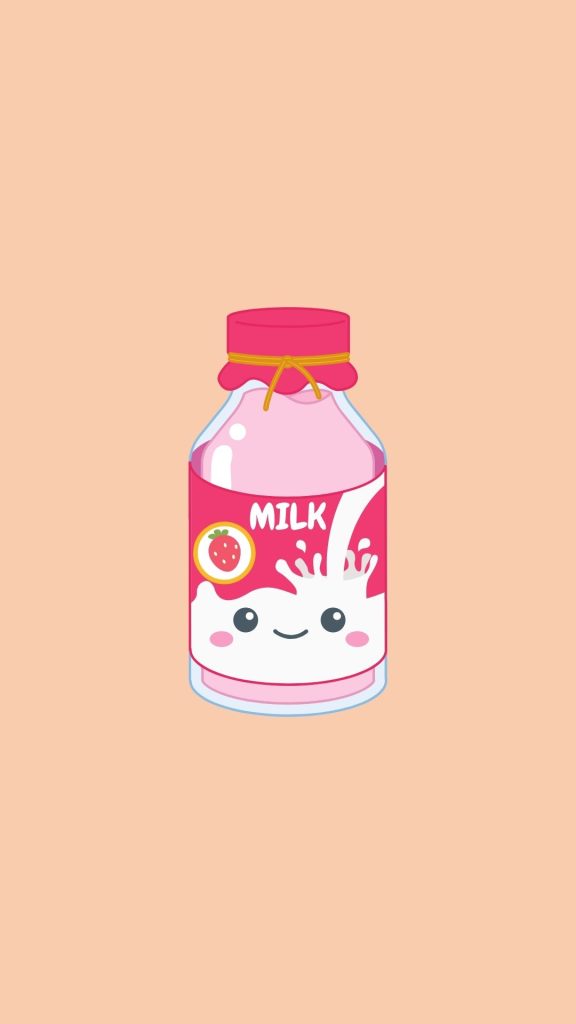 Strawberry cow milk bottle with pink background cute strawberry cow wallpaper