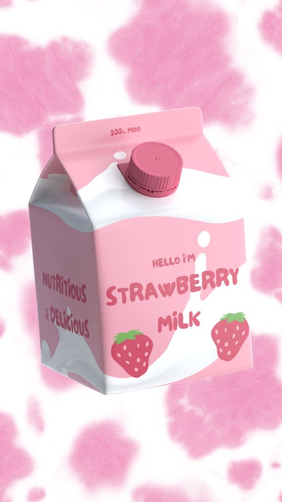 Strawberry cow pink milk pack cute strawberry cow wallpaper
