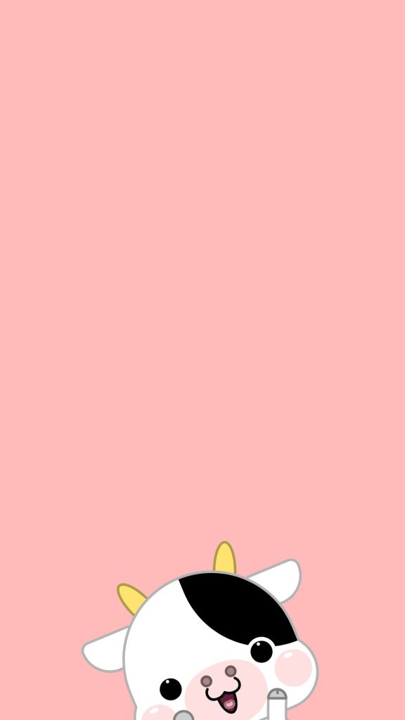 Strawberry cow with pink background saying Hy! cute strawberry cow wallpaper