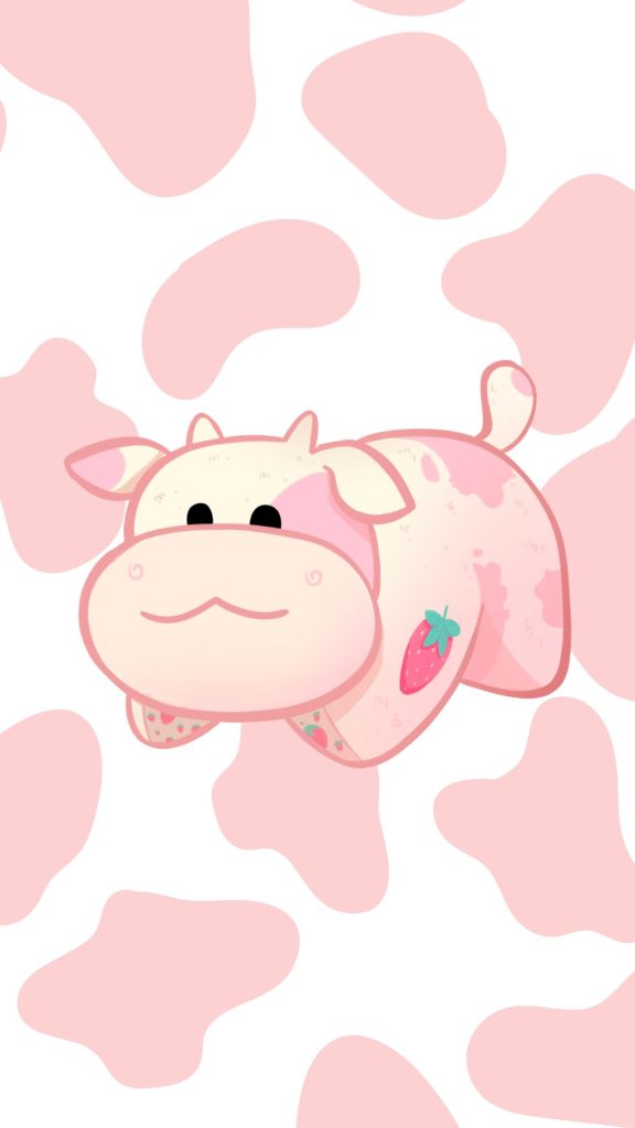 Strawberry cow with strawberries cute strawberry cow wallpaper