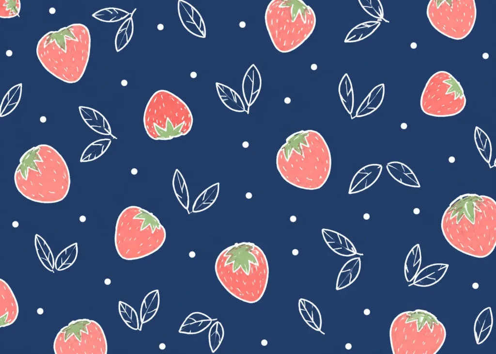 Strawberry doodles on navy fabric