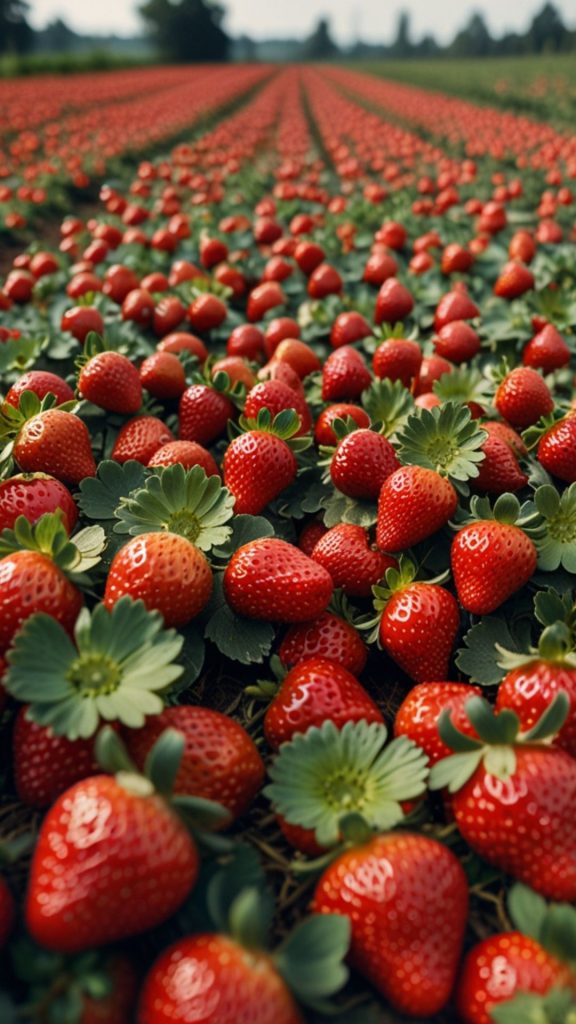 Strawberry farm filled with ripped strawberries_strawberry field wallpaper
