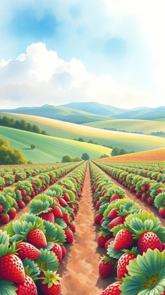 Strawberry farm near mountain_strawberry field wallpaper