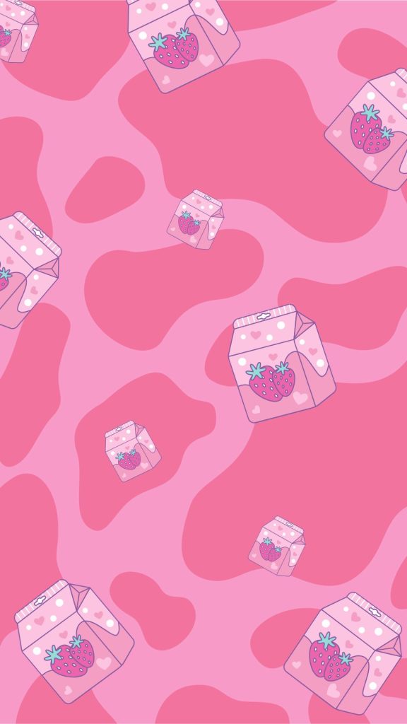 Strawberry flavoured cow milk packs cute strawberry cow wallpaper