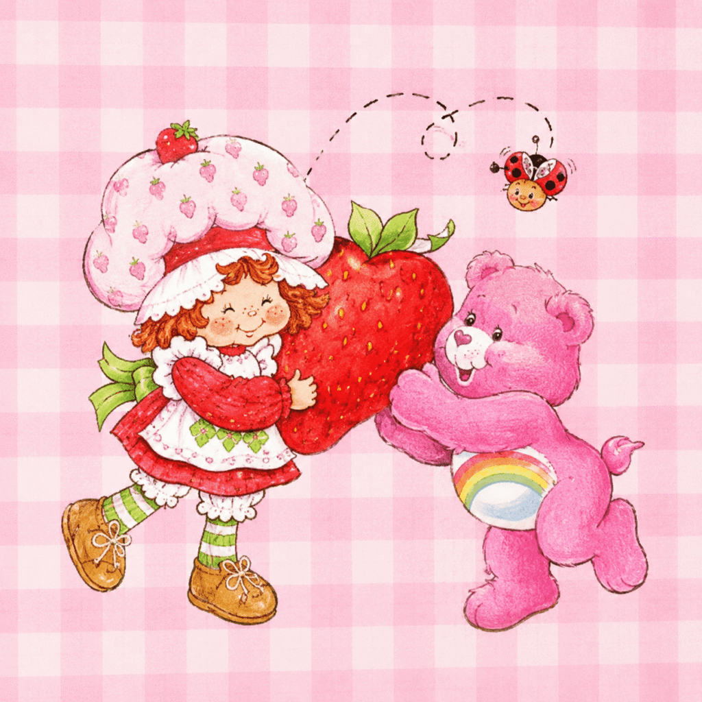Strawberry friends on a pink picnic