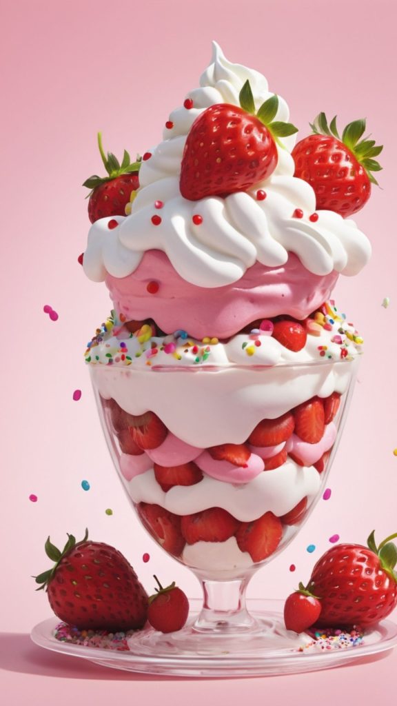Strawberry ice cream triffle cup with cream and strawberries Kawaii Strawberry Wallpaper