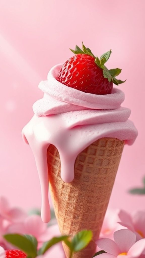 Strawberry icecream pink strawberry wallpaper
