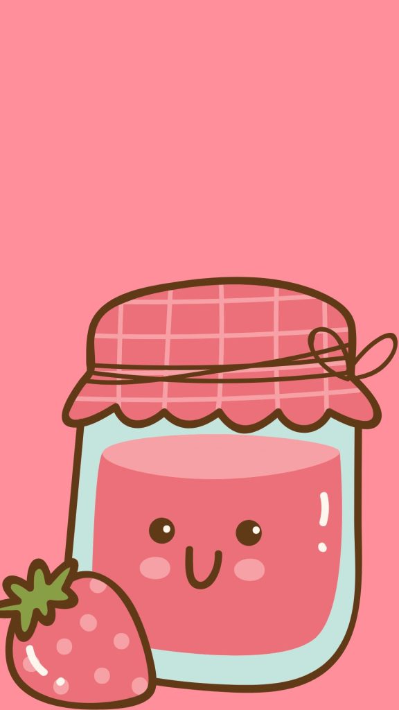 Strawberry kawaii jam jar with pink background Kawaii Strawberry Wallpaper