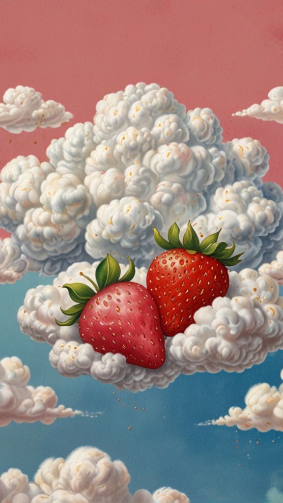Strawberry on clouds with pink sky strawberry shortcake cartoon wallpaper