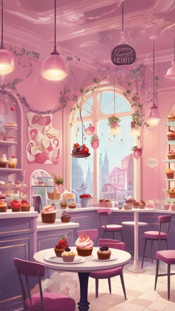 Strawberry shortcake cafe in pink theme strawberry shortcake cartoon wallpaper
