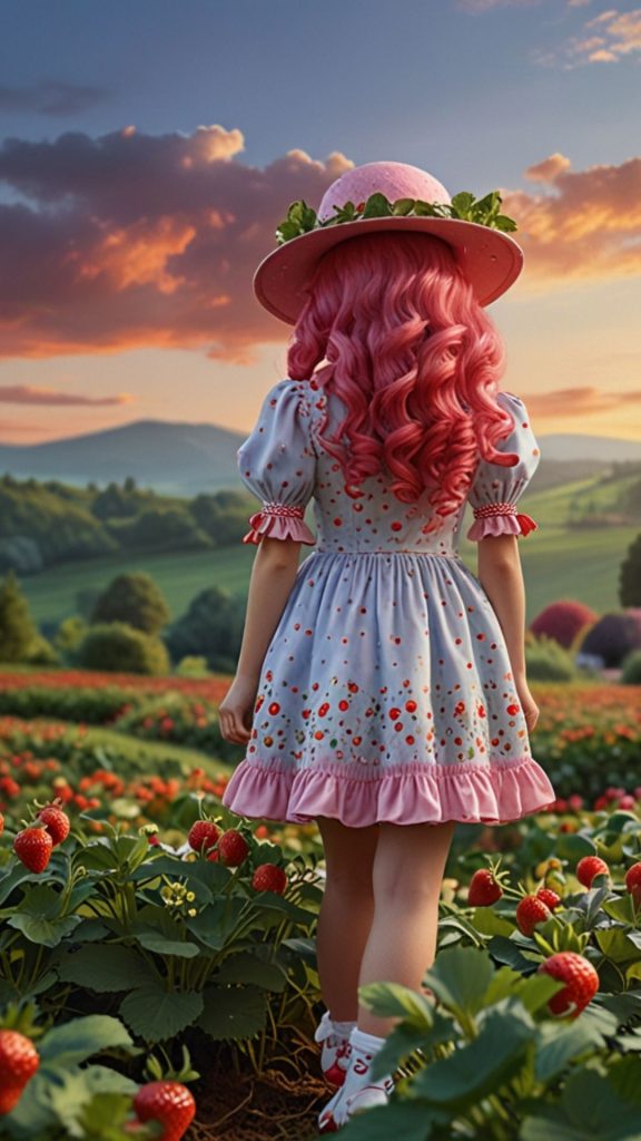 Strawberry shortcake with pink hair and baby pink hat in nature strawberry shortcake cartoon wallpaper