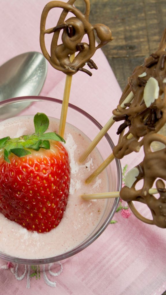 Strawberry with cream and chocolate sticks strawberry phone wallpaper