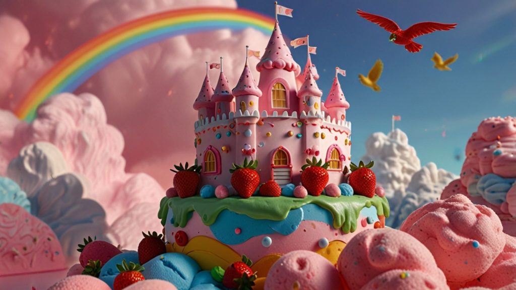 Sweet and demure castle with rainbow Strawberry Shortcake Cartoon Wallpaper