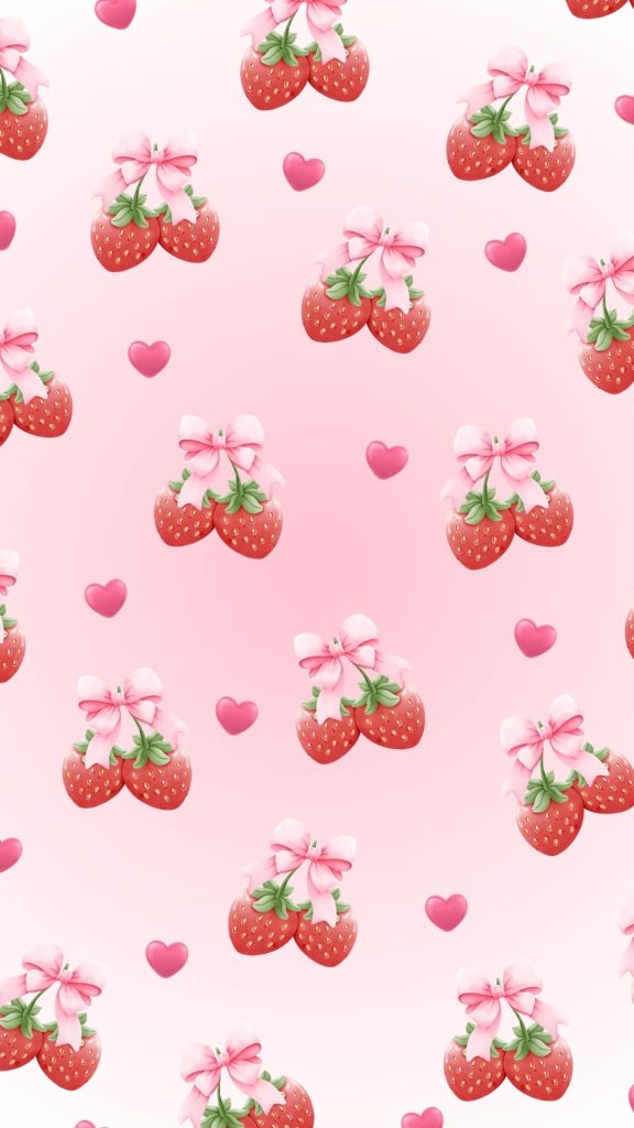 Tiny hearts aesthetic strawberry wallpaper
