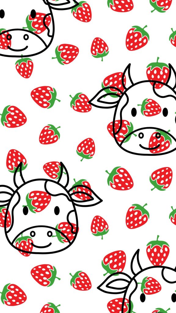 Trendy strawberry cows with white strawberry background cute strawberry cow wallpaper