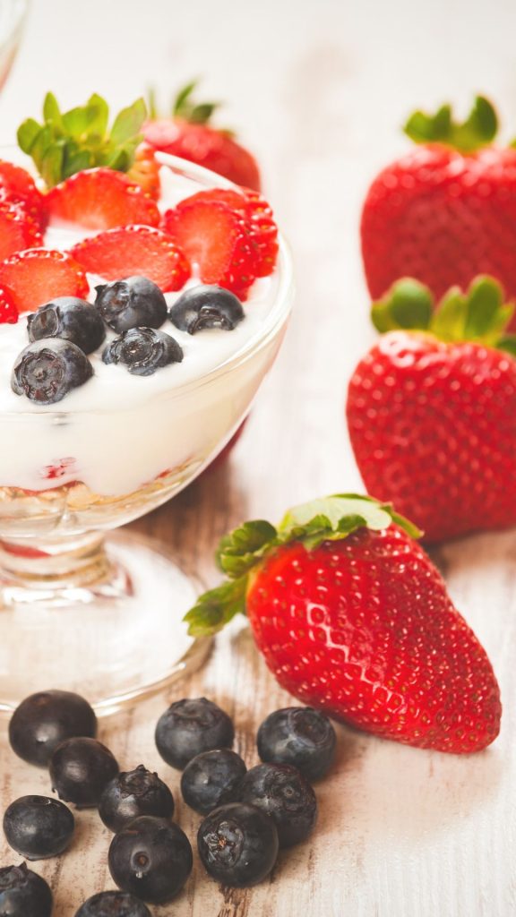 Trifle with strawberries and blueberries strawberry phone wallpaper