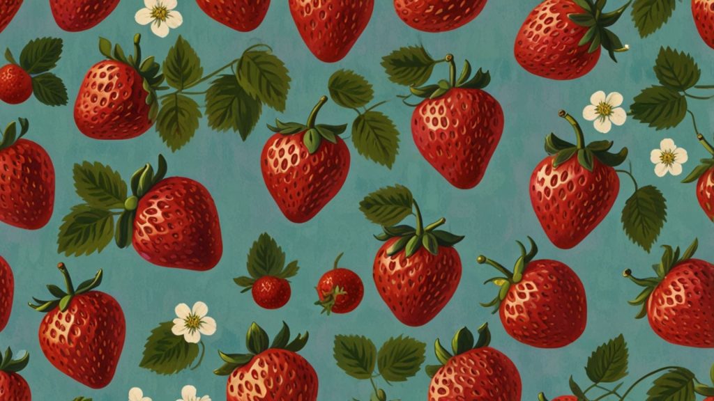 Vintage aesthetic background with strawberries and flowers strawberry desktop wallpaper