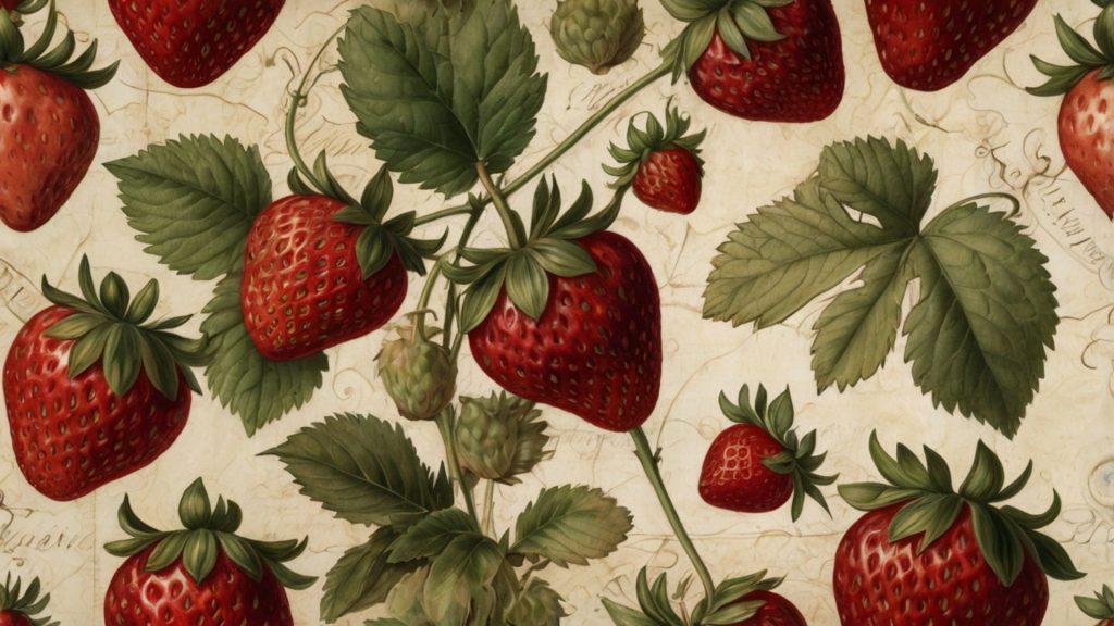 Vintage background with red strawberries and leaves strawberry desktop wallpaper