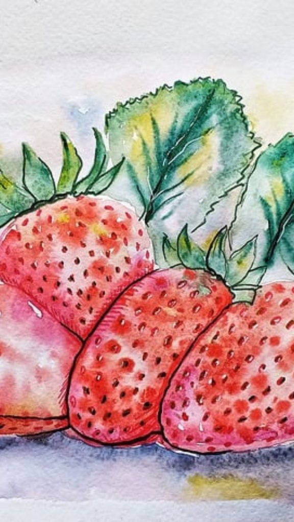 Water painted Aesthetic Strawberry wallpaper