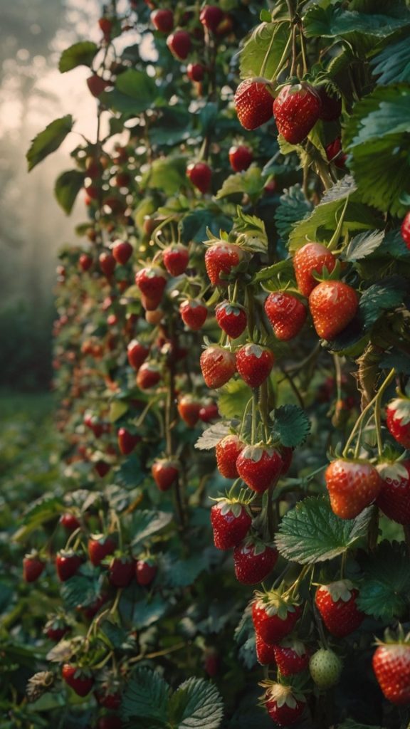 Whimsical view at strawberry farm_strawberry field wallpaper