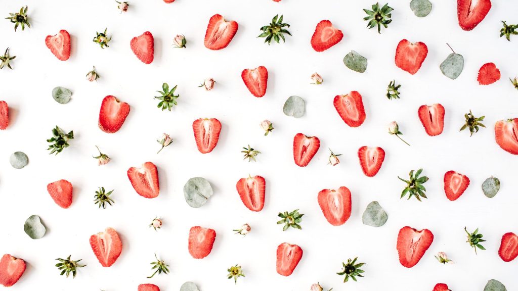 White aesthetic strawberry wallpaper for laptop