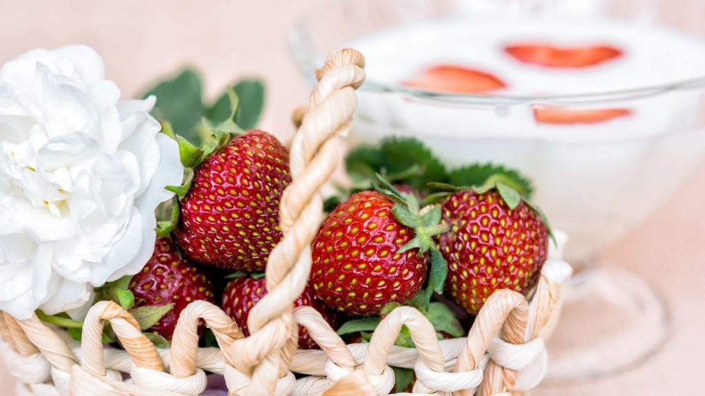 White strawberry filled basked strawberry wallpaper for laptop