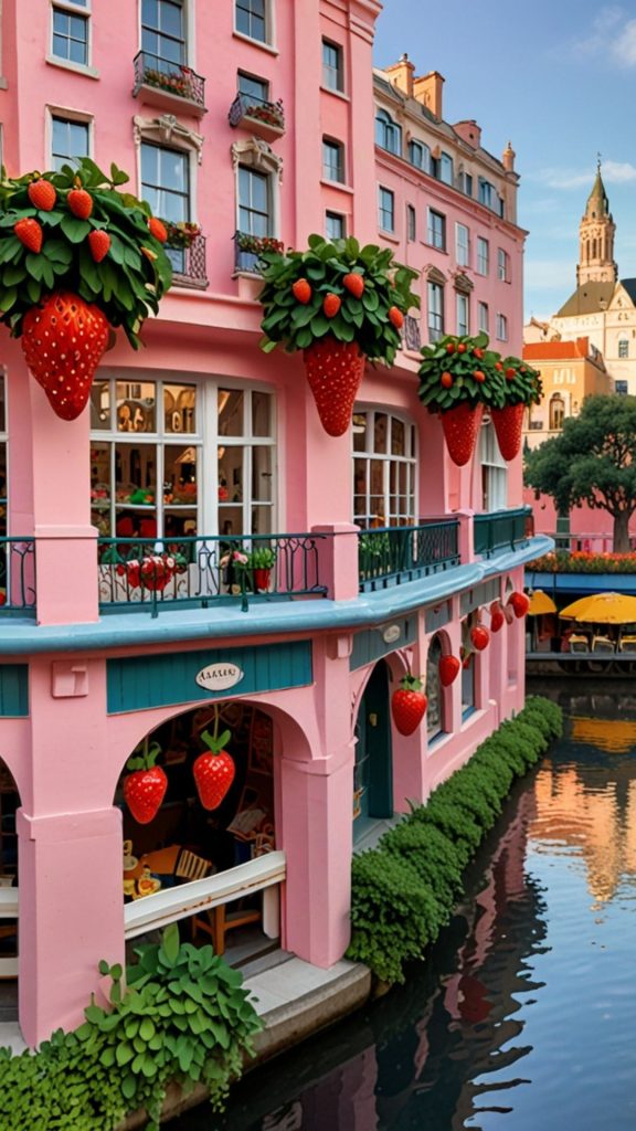 Wonderful strawberry shortcake inspired villa with strawberries and lake strawberry shortcake cartoon wallpaper