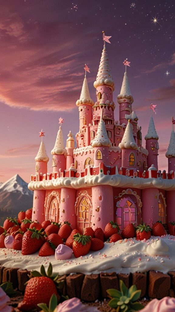 strawberry shortcakes castle with dreamy theme strawberry shortcake cartoon wallpaper