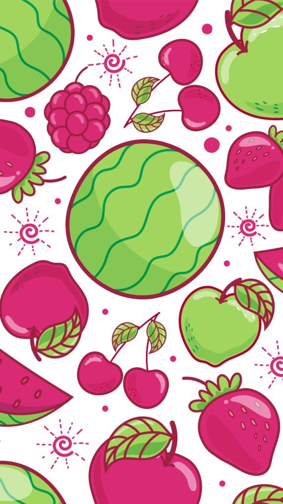 Aesthetic fruity wallpaper with pink strawberries and white background vintage strawberry wallpaper