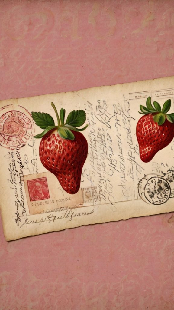 Aesthetic letter with strawberries and pink background vintage strawberry wallpaper