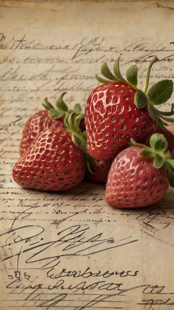 Aesthetic red strawberries on hand written letter vintage strawberry wallpaper