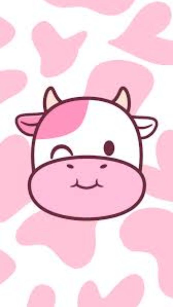 Baby cow on cow print background kawaii strawberry cow wallpaper