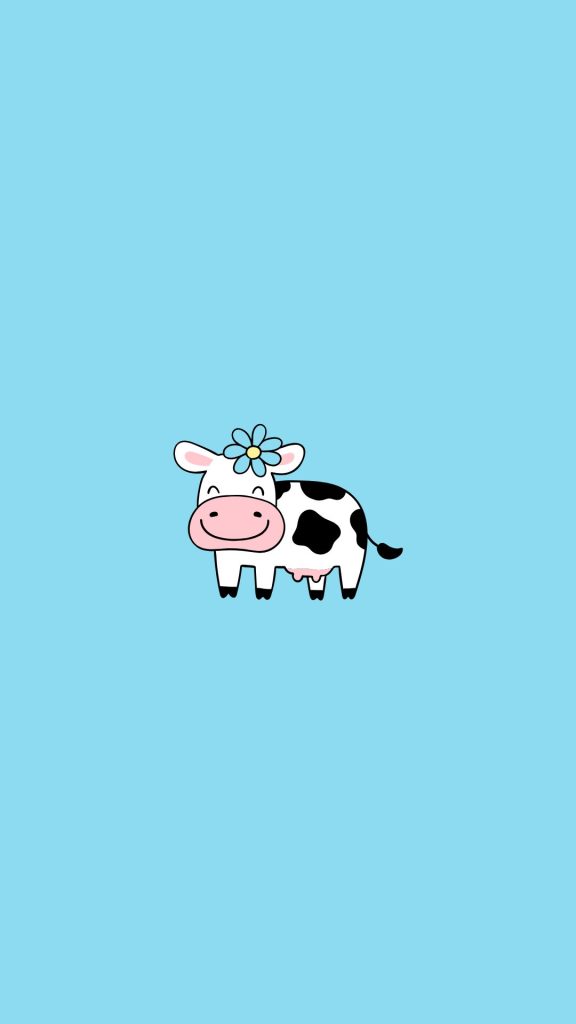 Baby cow with flowers and sky blue background kawaii strawberry cow wallpaper
