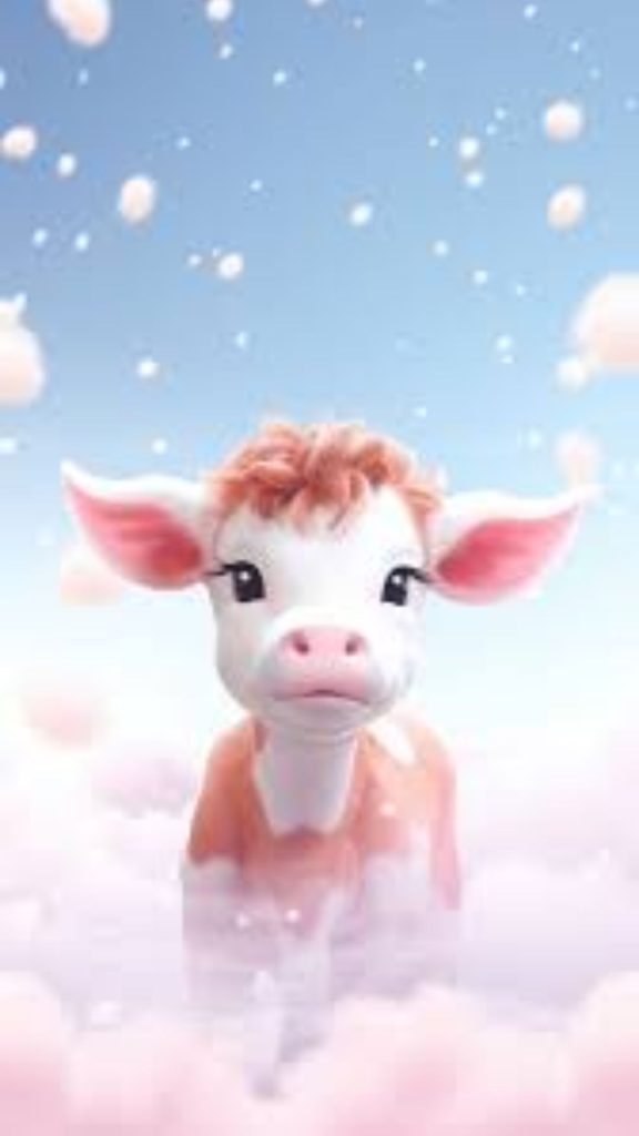 Baby cow with sky and snowfall kawaii strawberry cow wallpaper