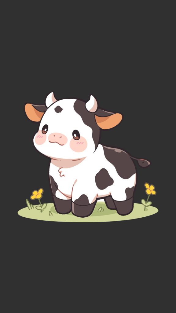 Baby moo or grass with black background kawaii strawberry cow wallpaper