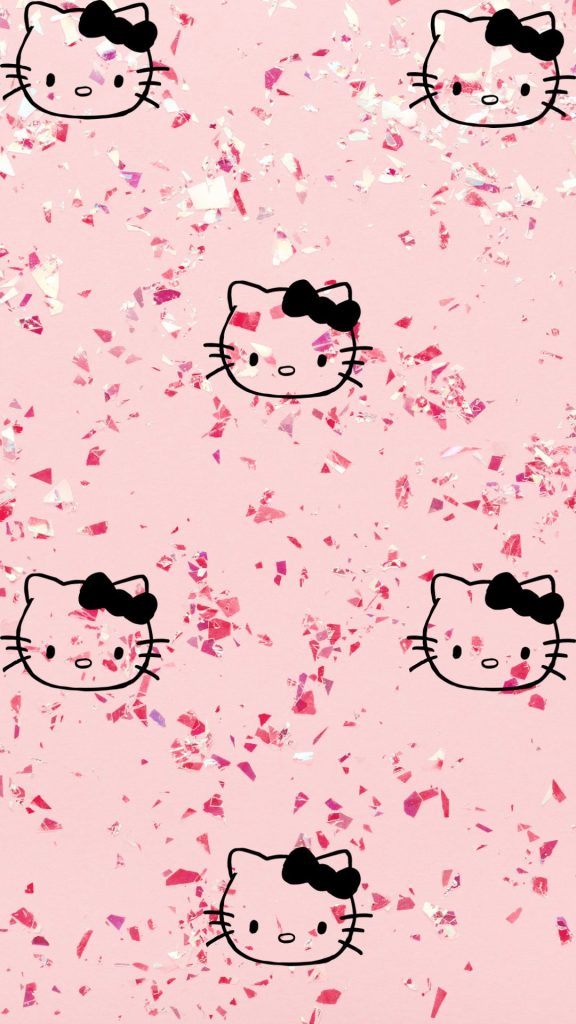 Black hello kitty outline on blurred pink background hello kitty strawberry wallpaper