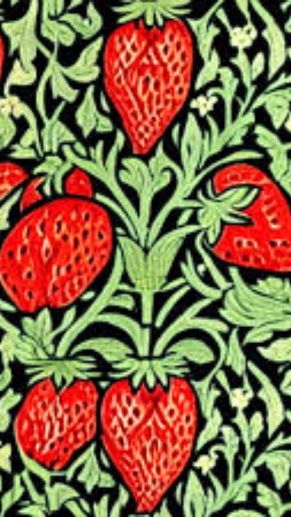 Black themed background with strawberries William Morris Strawberry Thief Wallpapers