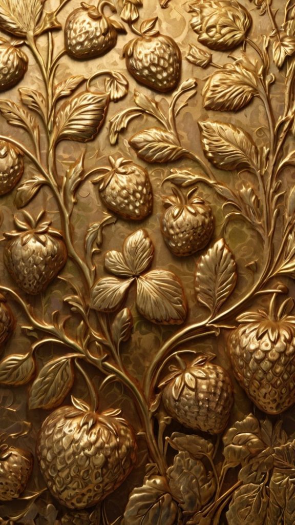Classic golden artful strawberries background vintage strawberry wallpaper
