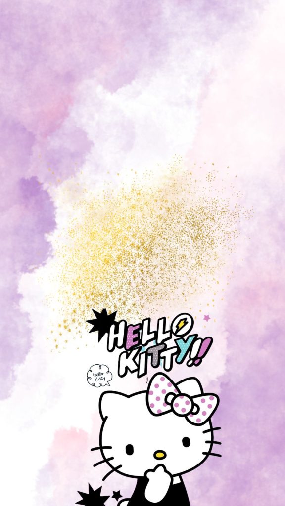 Cool hello kitty with purple background and golden glitter hello kitty strawberry wallpaper