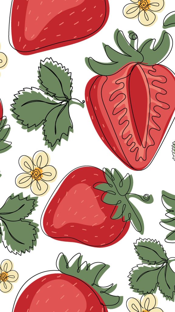 Cool red strawberries with flowers artful wallpaper with white background vintage strawberry wallpaper