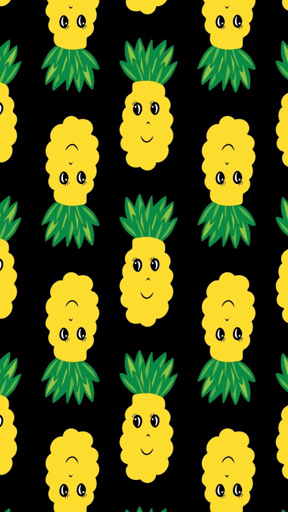 Cute and cartoonic pineapples with plain black background Pineapple wallpaper