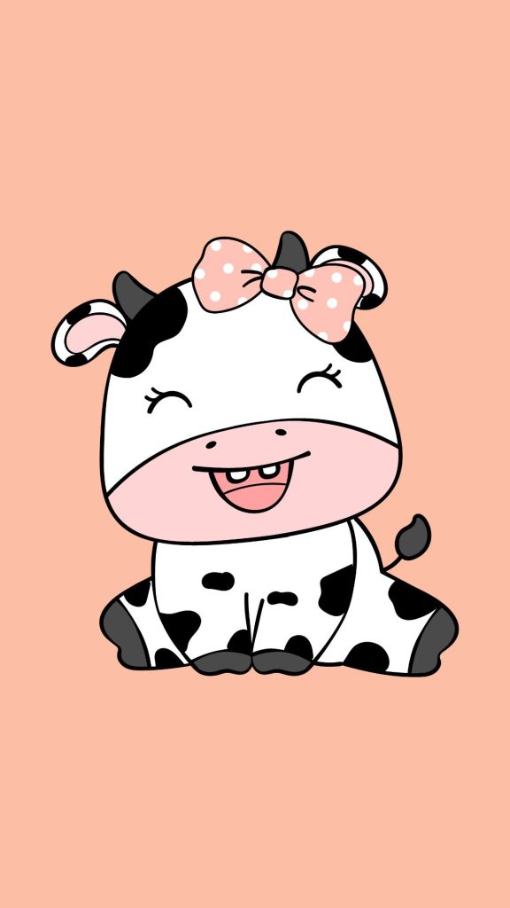 Cute baby cow with bow on baby pink background kawaii strawberry cow wallpaper
