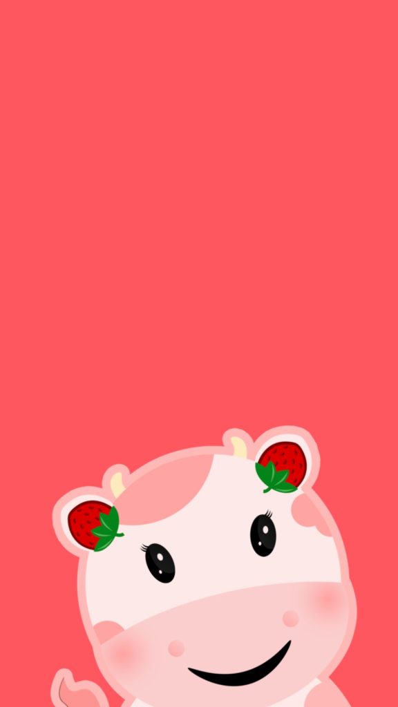 Cute baby cow with strawberry ears on dark pink background kawaii strawberry cow wallpaper