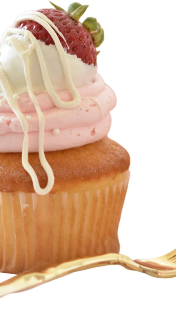 Cute cupcake with cream and strawberry on white background strawberry shortcake wallpaper