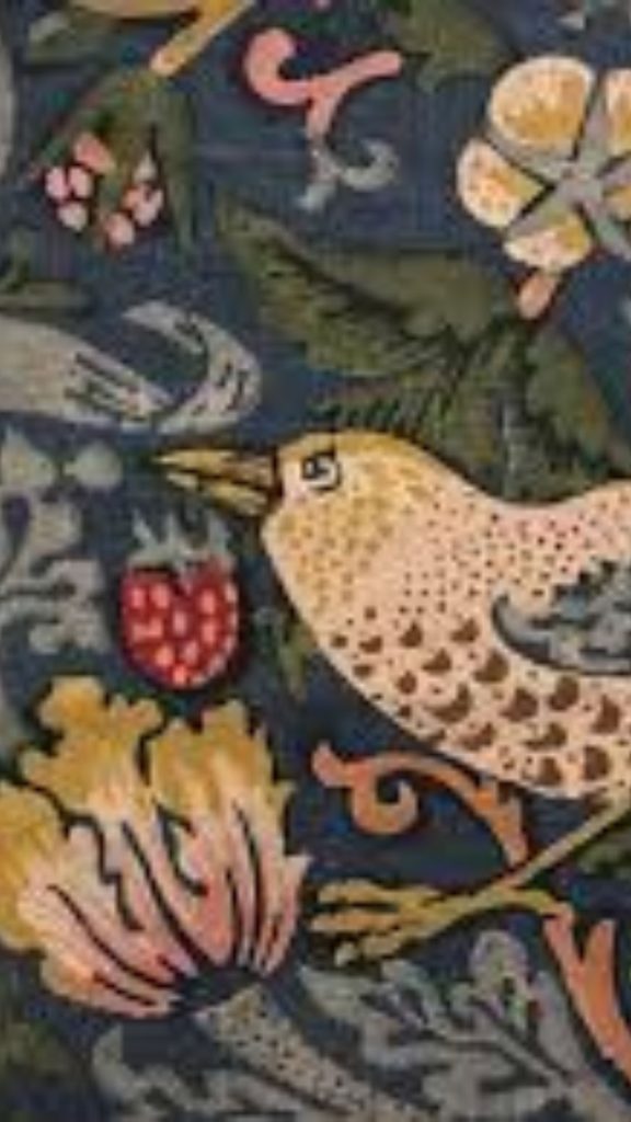 Cute dove with floral art themed background William Morris Strawberry Thief Wallpapers