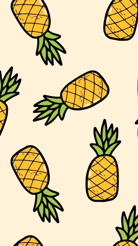 Cute drawn pineapples with black outline on baby peach background Pineapple wallpaper