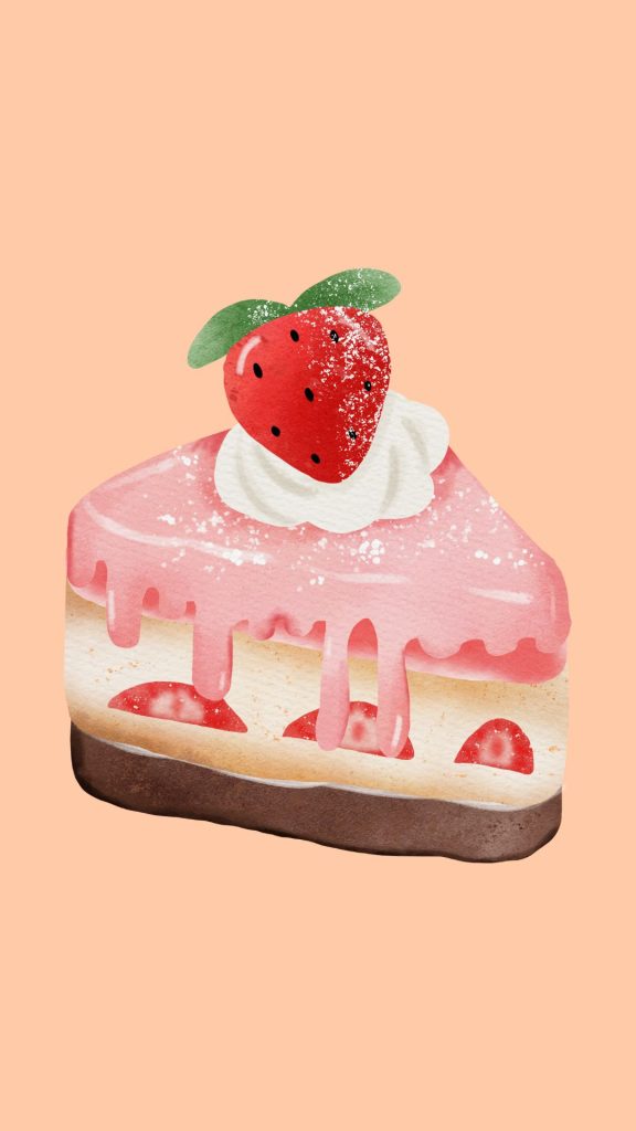 Cute kawaii shortcake with chocolate and strawberries on baby pink background strawberry shortcake wallpaper